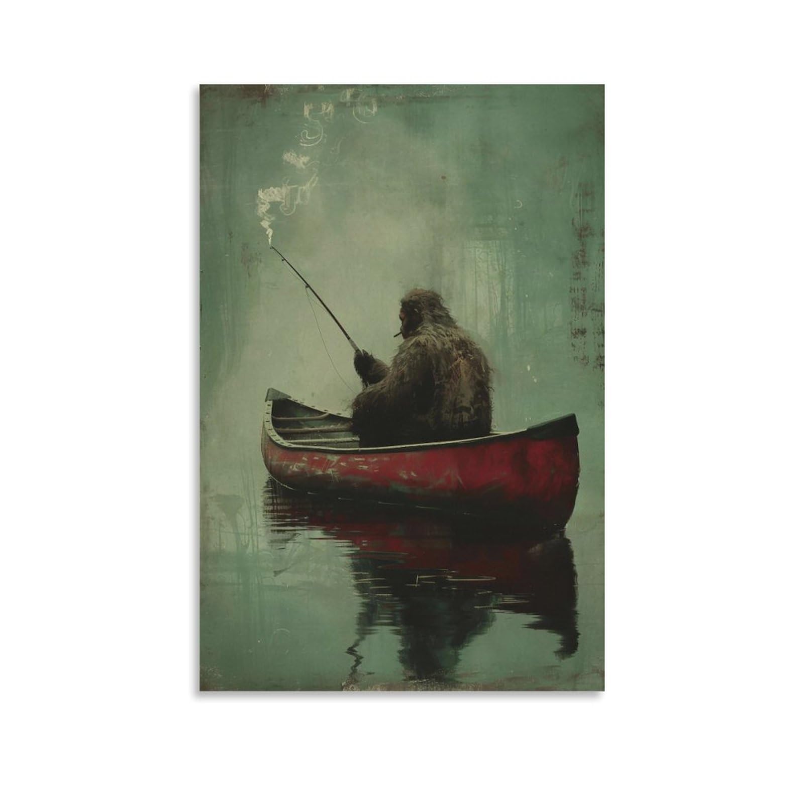 HUERYRYHY Sasquatch Canoe Fishing Hour 02 Poster Wall Art Canvas Vintage Aesthetic Painting Decor for Rooms 24x36inch Unframe-style