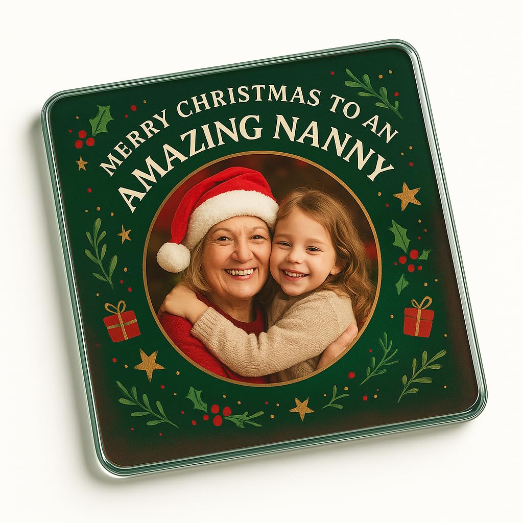 The Plum Penguin Nannys Christmas Joy Acrylic Coaster Gift With Personalised Christmas Design - Festive Decor For Amazing Nanny