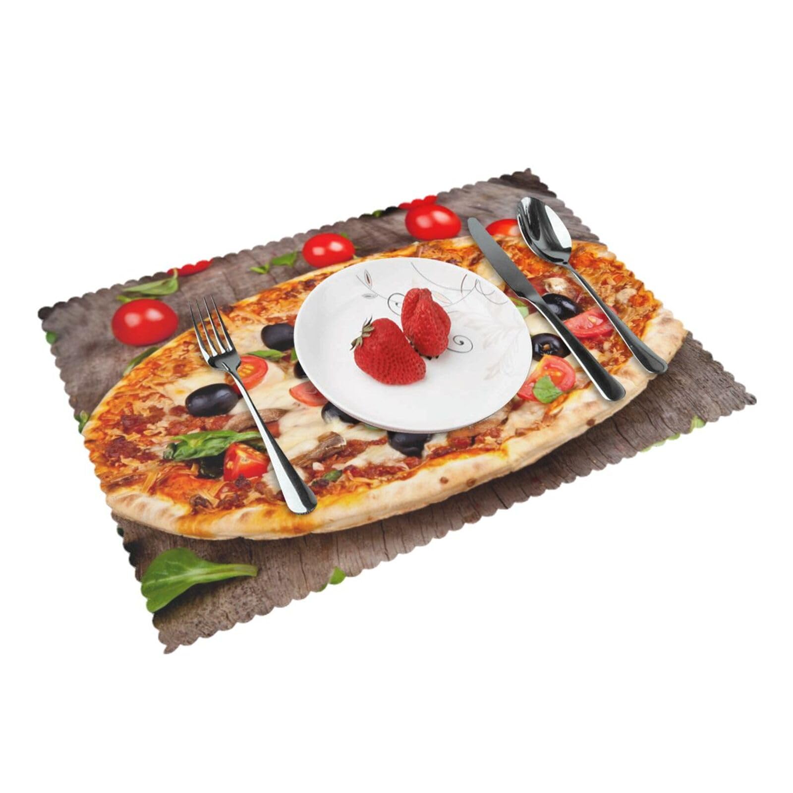 Pizza with Tomatoes Leaves Printed Placemats Set of 4 PCS Washable Placemat for Kitchen Table Heat-resistant Table Mats 45x30 CM