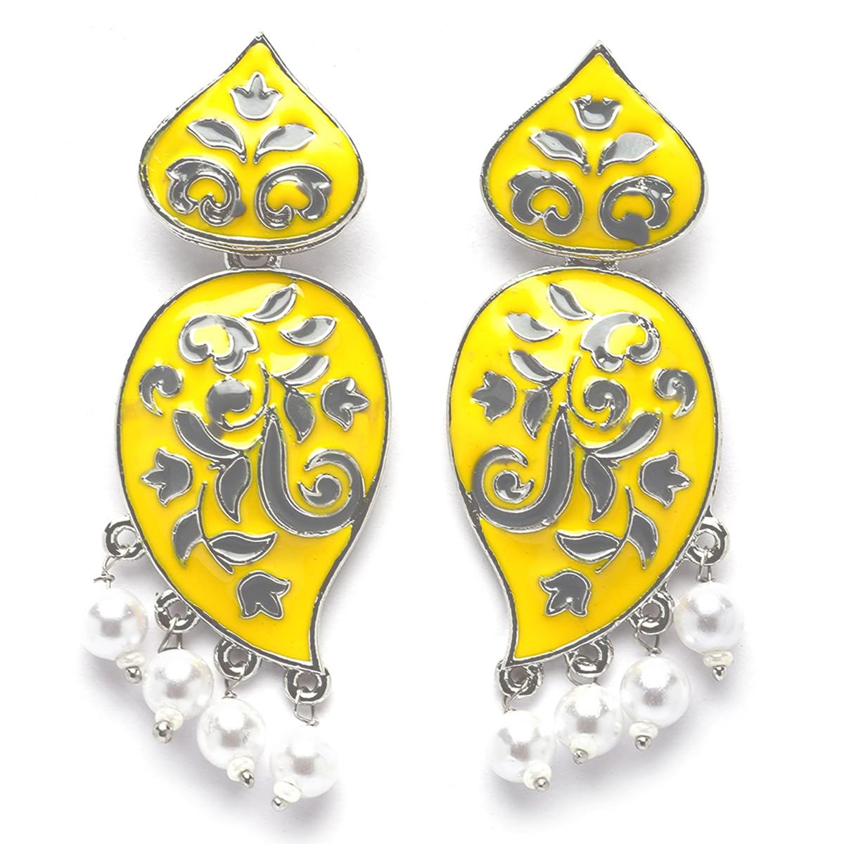 Karatcart Silver Plated Yellow and Grey Meena Drop Earrings for Women (B0CFXLX3L9) Amazon Price History, Amazon Price Tracker