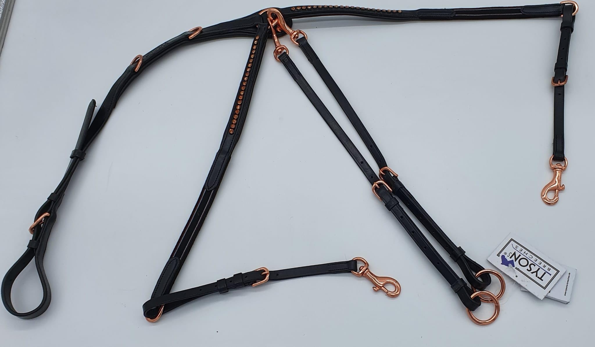 Tysons Breeches Vorderzeug Deister Schwarz Rosegold Roségold Super BUTTERWEICHES Leder VB WB X Full (Pony)
