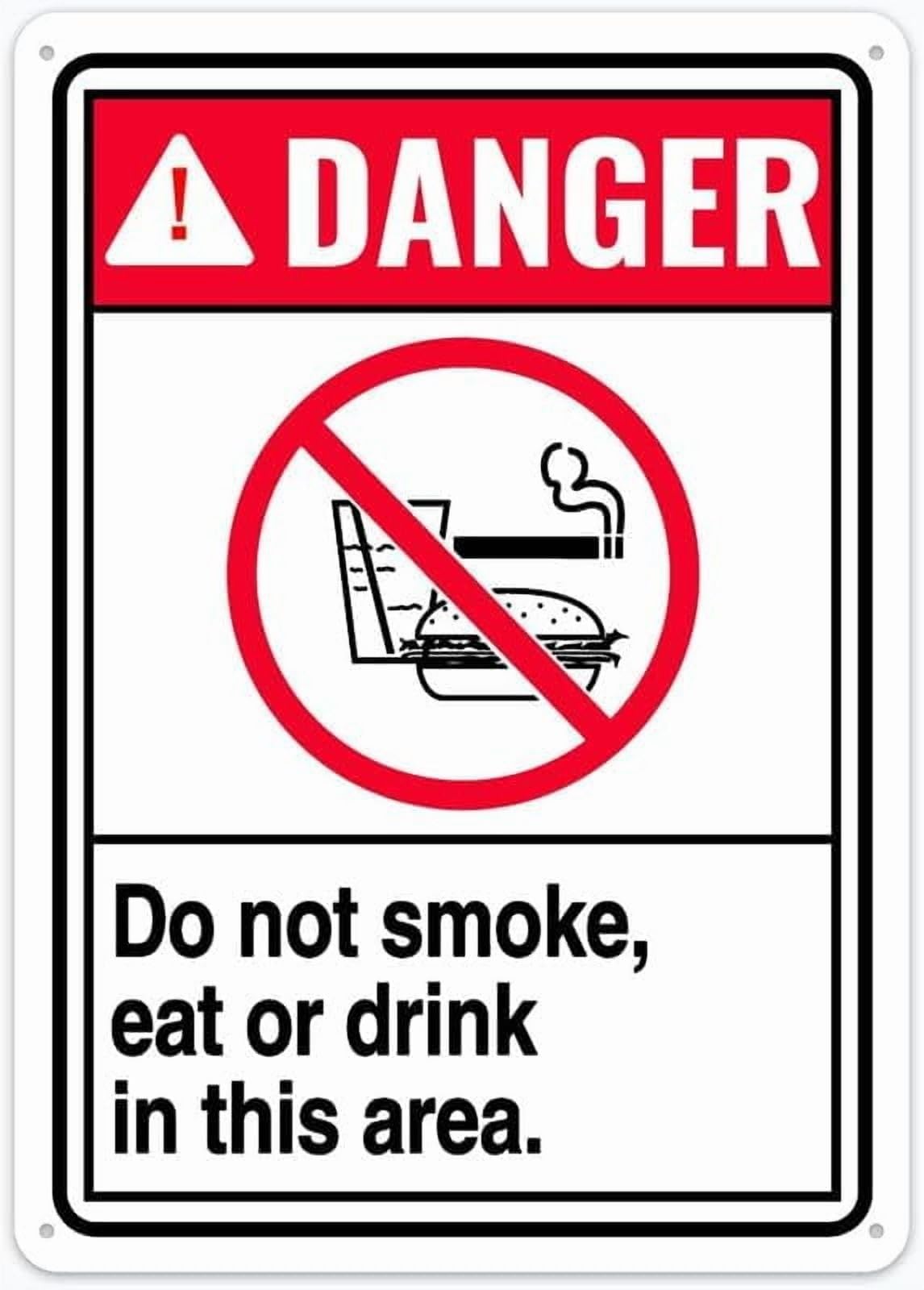 (2-Pack) Metal Tin Sign Danger Label Do Not Smoke Eat Or Drink In This Area Sign 12"X8" Rust Free,Indoor & Outdoor Use For Fence And Yard