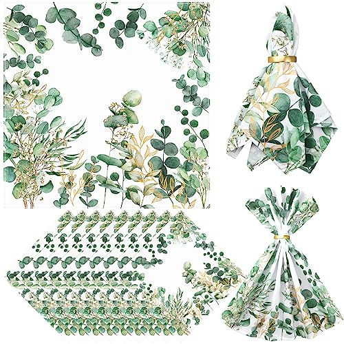 12 Pcs Eucalyptus Greenery Cloth Napkins 20"x20" Washable Dinner Tea Party Napkins for Kitchen Party Wedding Restaurant Indoor Outdoor Botanical Fresh Spring Summer