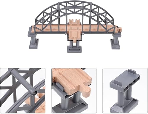 Miniatura 3 de Gadpiparty Puentes de riel de juguete para niños pequeños mesa de tren larga y doble tren puente de arco de madera pistas de tren de juguete arcos