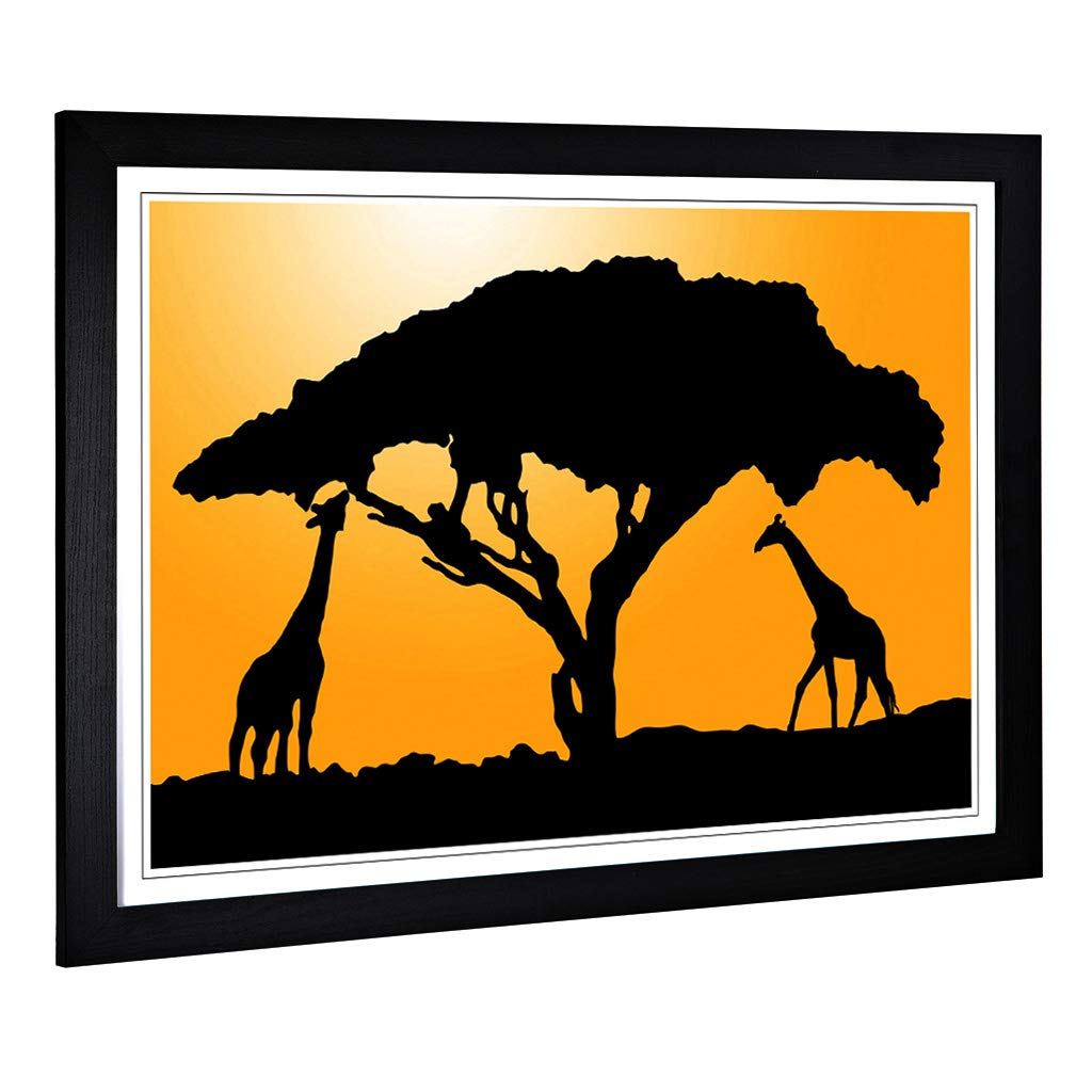 Big Box Art Framed Print of Giraffe Silhouette at Sunset Design | Wall Art Picture | Home Decor for Kitchen, Living, Dining Room, Bedroom, Hallway, Office, Black, A2 / 24.5x18 Inch / 62x45cm