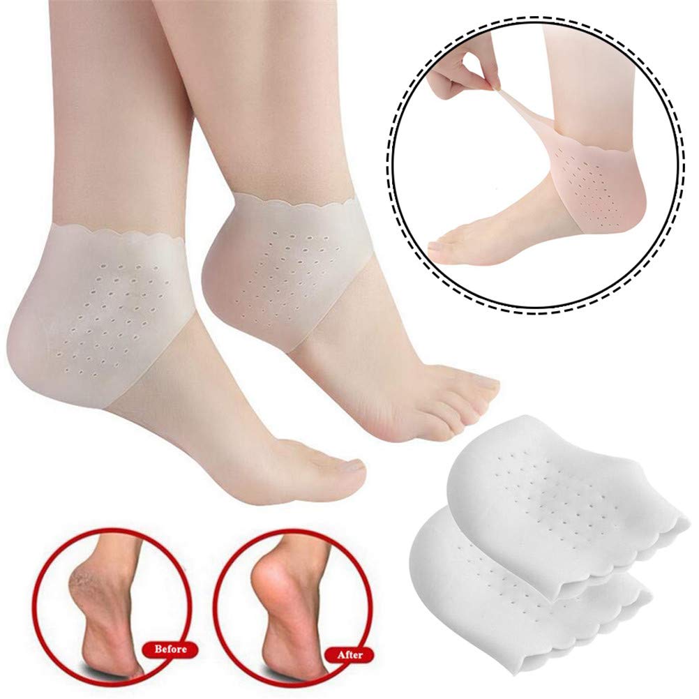 Oddychające, dziurkowane, silikonowe nakładki na pięty, skarpetki, poduszka piętę, idealne do łagodzenia bólu, gojenia suchości(White)