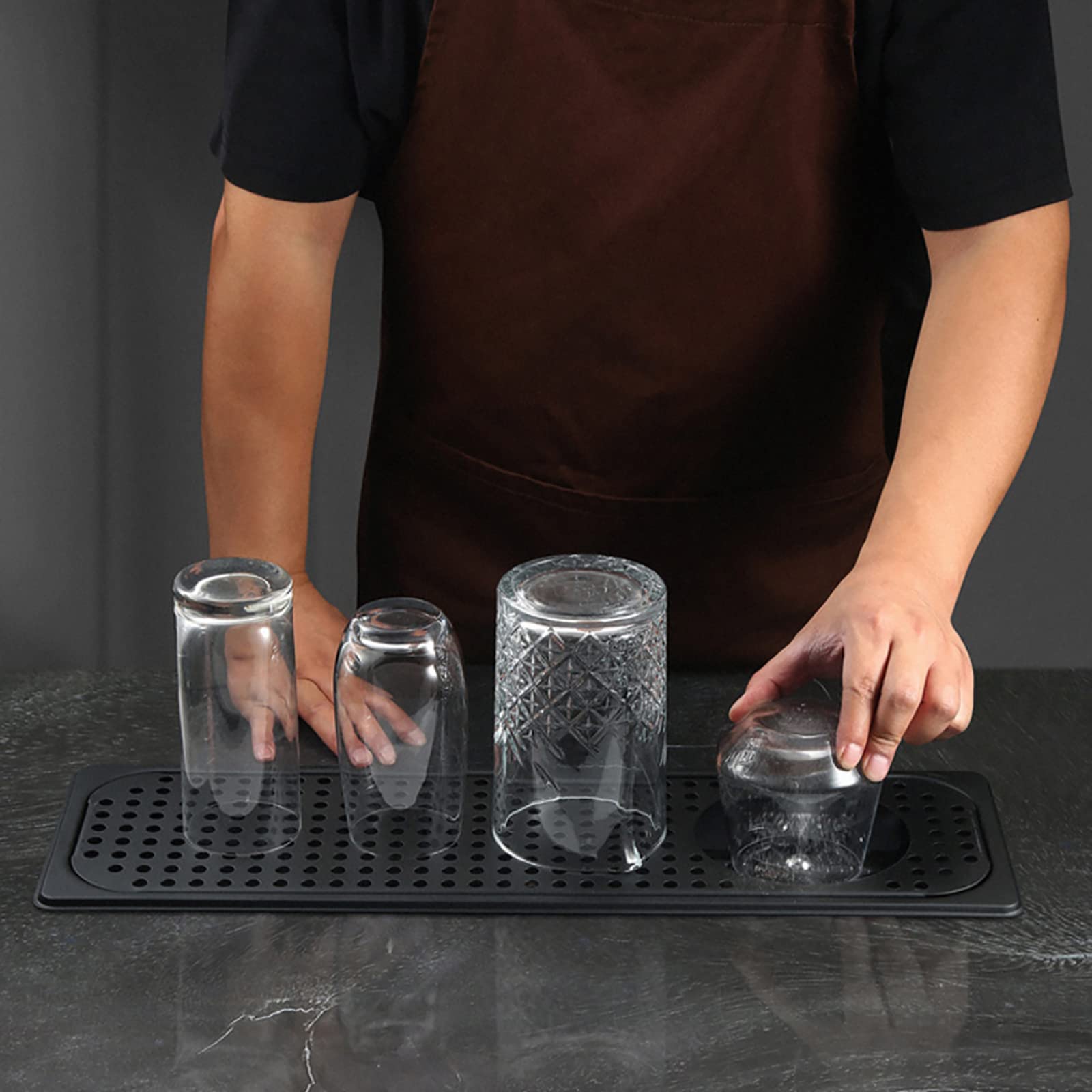 Lavavasos, enjuagador de vidrio para fregadero de cocina, lavabotellas de acero inoxidable con bandeja de drenaje, descarga automática de 360°, para su bar, restaurante, cafeterías, tienda de té con