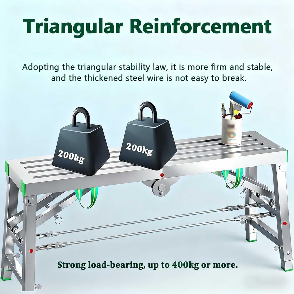 Plataforma Plegable portátil Multiusos con trampilla, andamio, Escalera, Taburete, Banco para Oficina en casa, Taller y Garaje. Carga máxima: 300 kg. 40 cm x 160 cm.