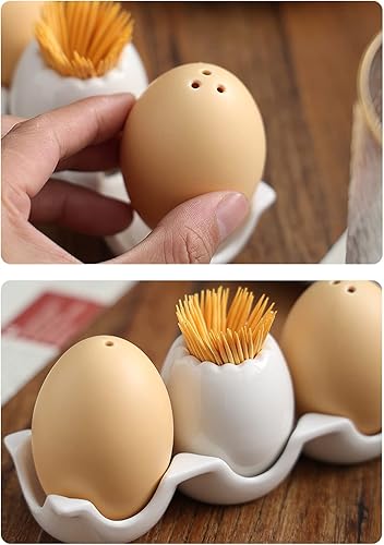 Miniatura 6 de Dispensador de especias de cerámica en forma de huevo, dispensador de condimentos, palillo de dientes con agujeros, recipiente de porcelana de sal y