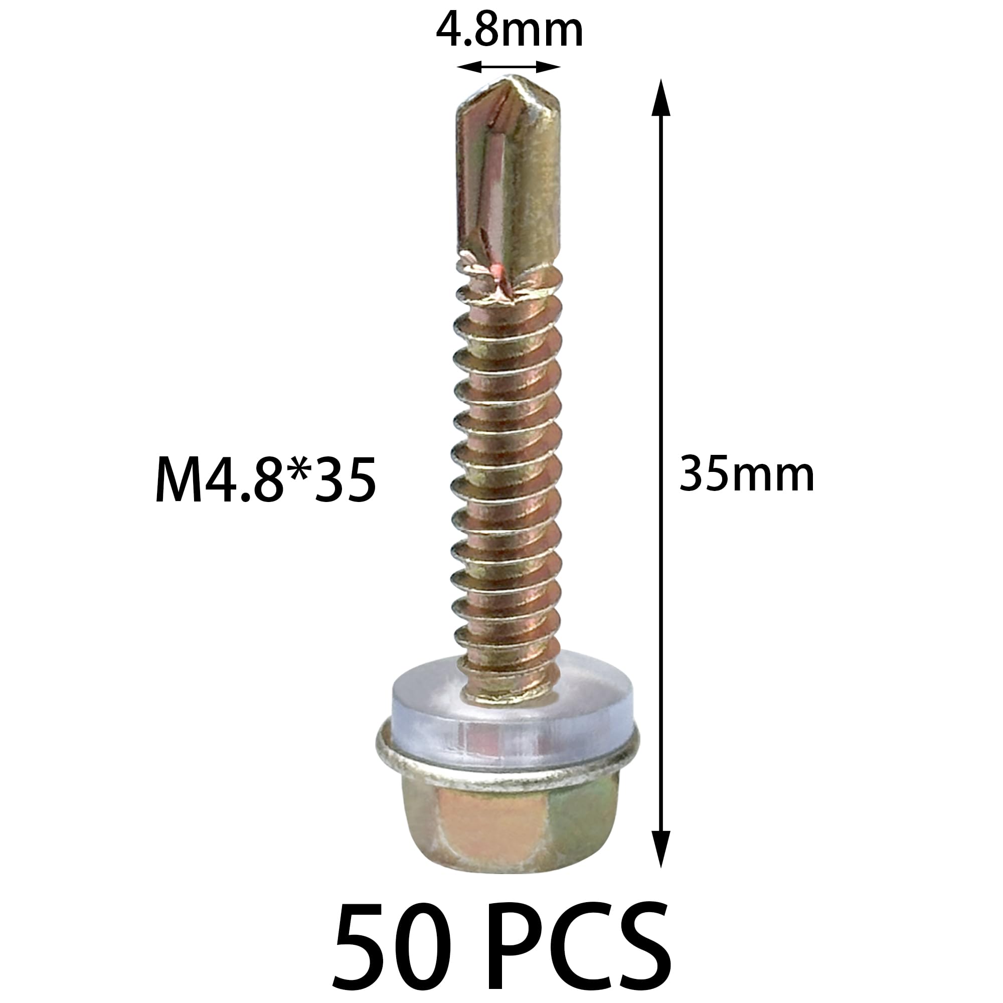 50 PCS Hexagon Self Tapping Self Drilling Screws with Pads for Metal Sheets,Wooden Sheets and Plastic Sheets (M4.8 * 35mm) - Image 4