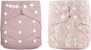 LINXAS おむつカバー 新生児 2枚組 ベビー 赤ちゃん 布オムツ オムツ カバー トレパン トイレトレーニング パンツ 防水 ずれ 可愛い 女の子 男の子 (ふわふわダチョウさん)