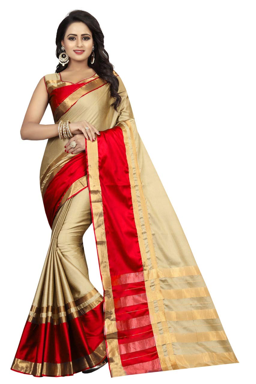 E-TEX Women's Cotton Silk Saree With Blouse Piece