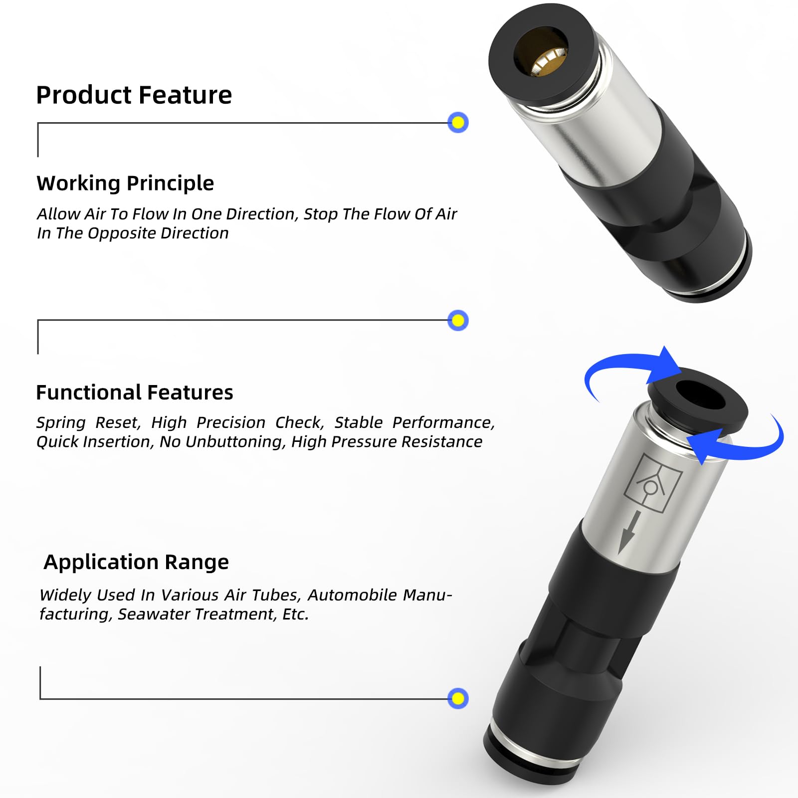 Valvola Di Ritegno Unidirezionale 6mm | Rame Nichelato | Per Tubi Aria | 5 Pezzi | Pressione 2MPA - Foto 4