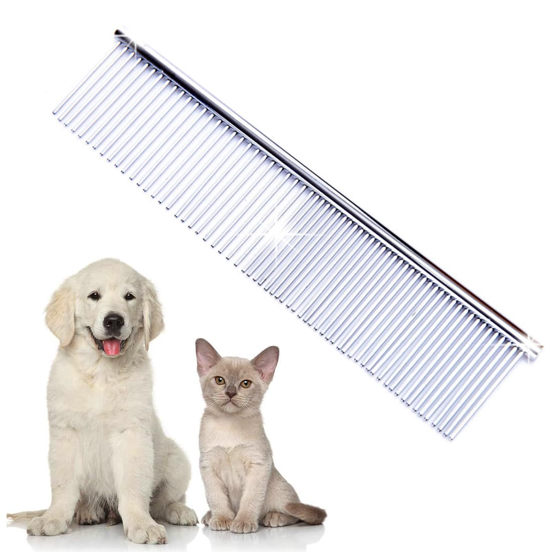 Peines para Perros Gatos, Grooming Peine para Perros, Mascotas Peine 16 * 3cm, Peine de Perros de Acero Inoxidable para Eliminar Nudos y Pelos Enredados