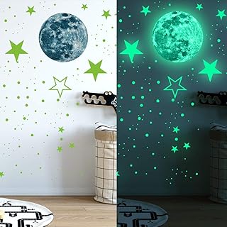 Adesivos de Parede 3D, Adesivos de Estrelas que Brilham No Escuro para Teto, Pontos de Estrelas Luminosas e Decalques de Parede de Lua, Estrelas Fluorescentes Adesivas e Decoração (30cm)
