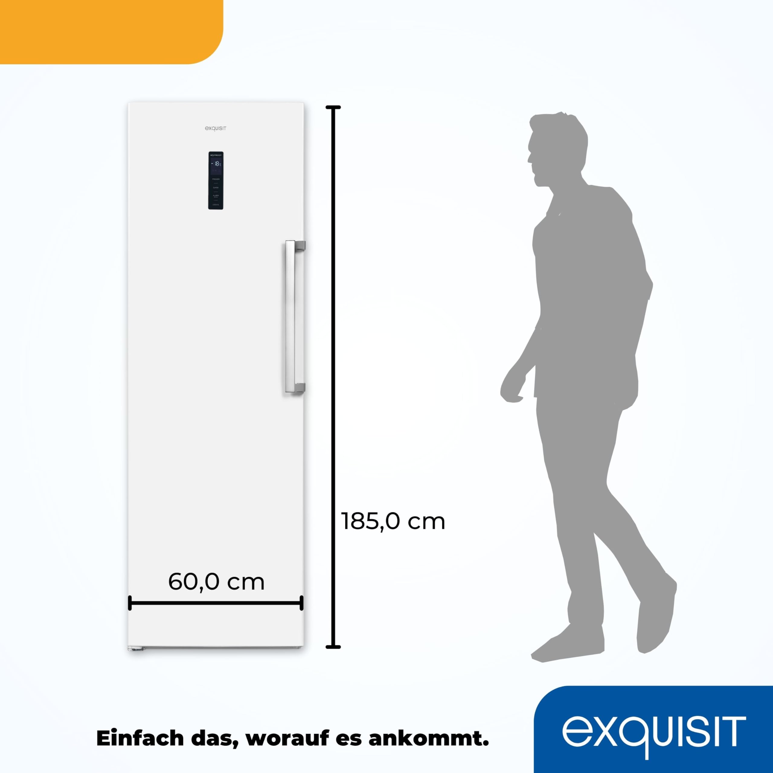 Exquisit NoFrost Congelador GS295-NF-H-040D, color blanco, capacidad 274 litros, alarma, ancho 60 cm