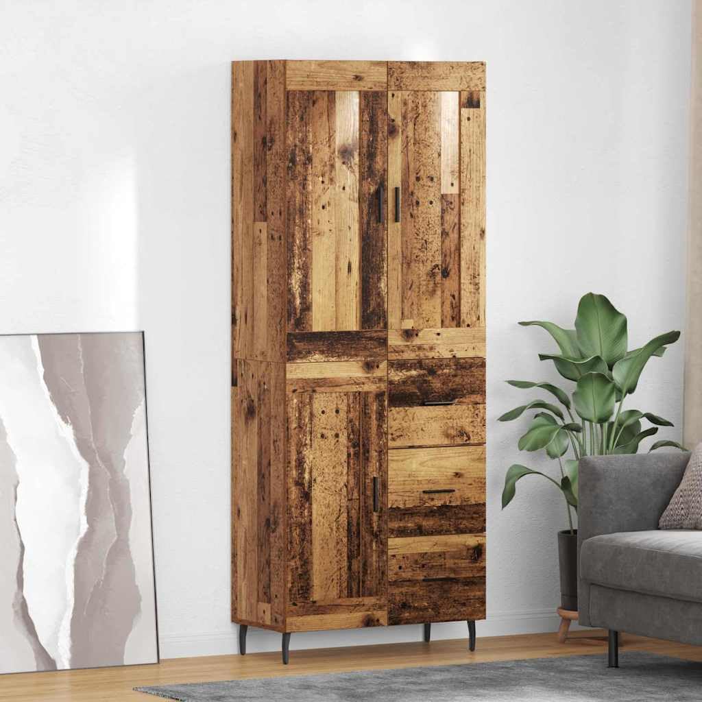 Mobiletto alto, 2 pezzi, con 3 cassetti, effetto legno anticato