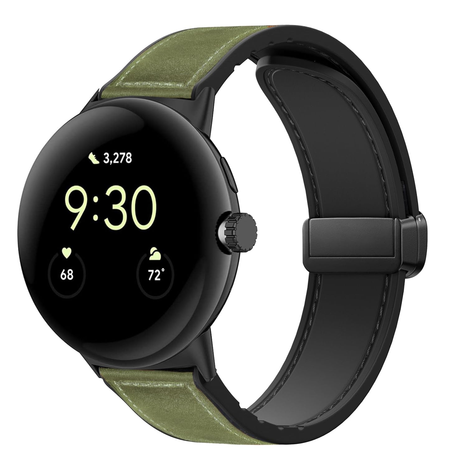 EVPLNT Magnetic Leather Watch Band Compatible with Google Pixel Watch/Pixel Watch 2 41mm (2022/2023), Genuine Leather with Magnetic Buckle Strap (Green)