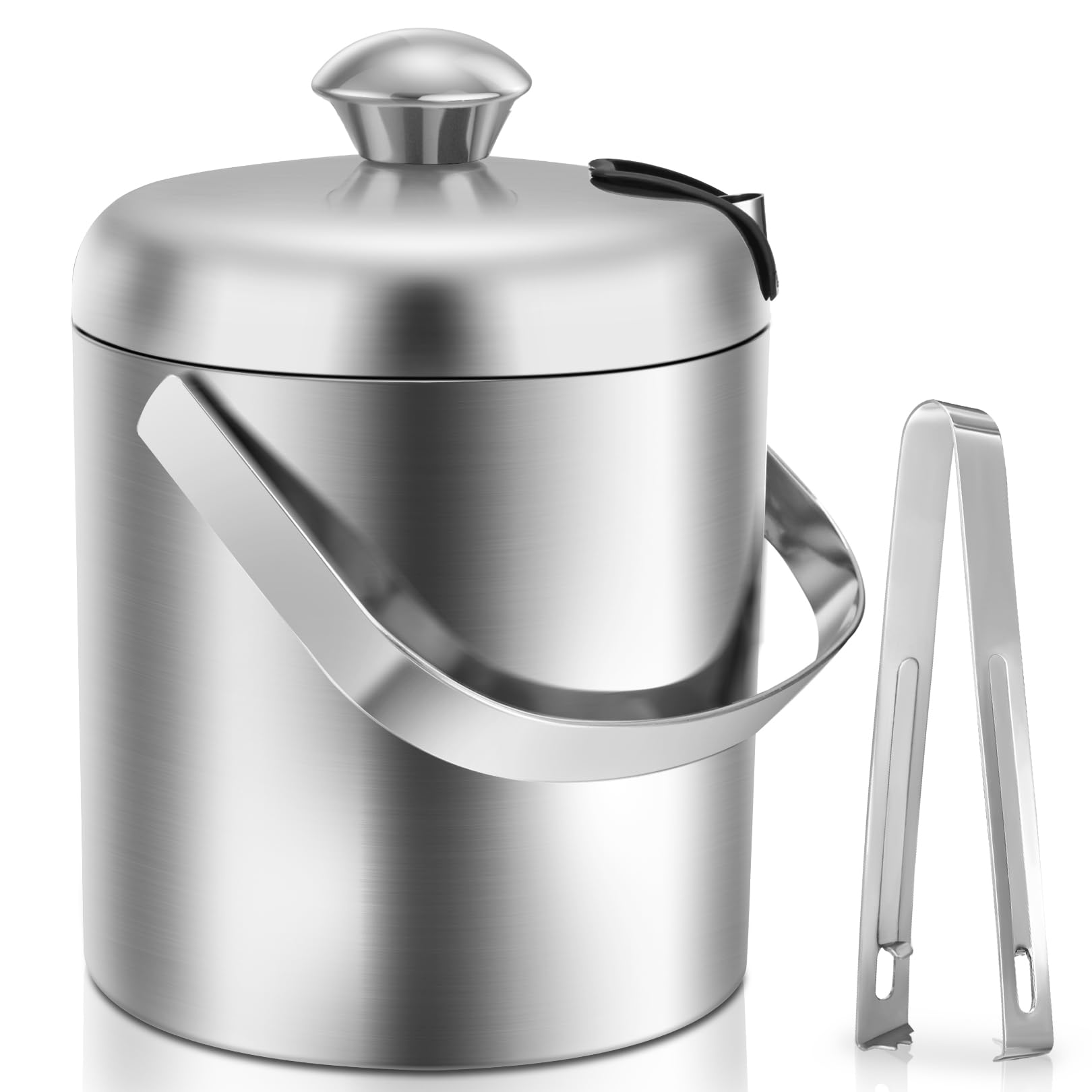 Sailnovo Secchiello per il Ghiaccio Isotermico Con Pinze Manico Coperchio 1,3L A Goppia Parete In Acciaio Inox, Portaghiaccio, Contenitore del Cubetto di Ghiaccio per Cocktail Bar, Feste