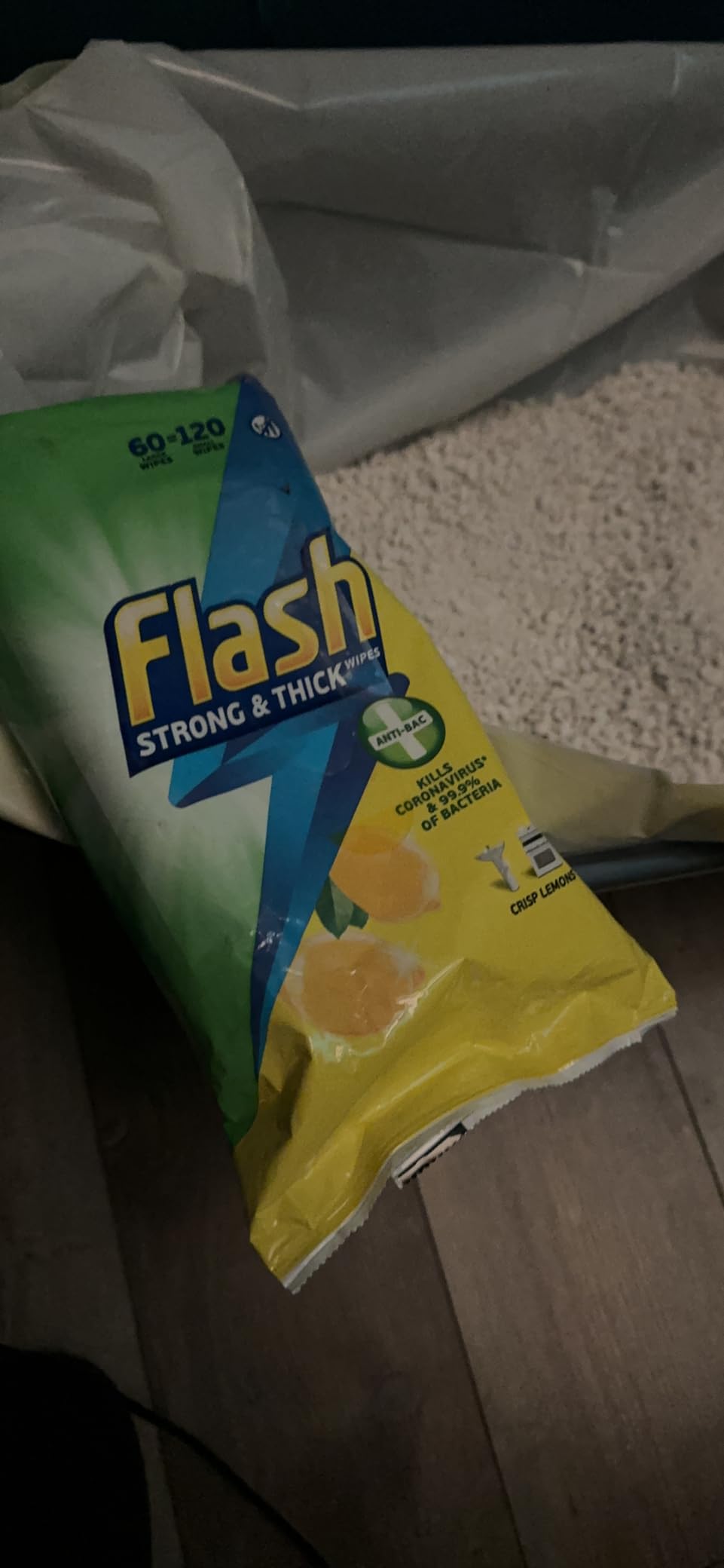 Flash All Purpose AntiBacterial Cleaning Wipes, Lemon, 60 Large Wipes