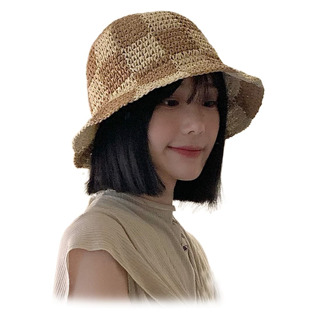 Amazon | [luchike] 市松模様の格子バケット ハット女性かぎ針