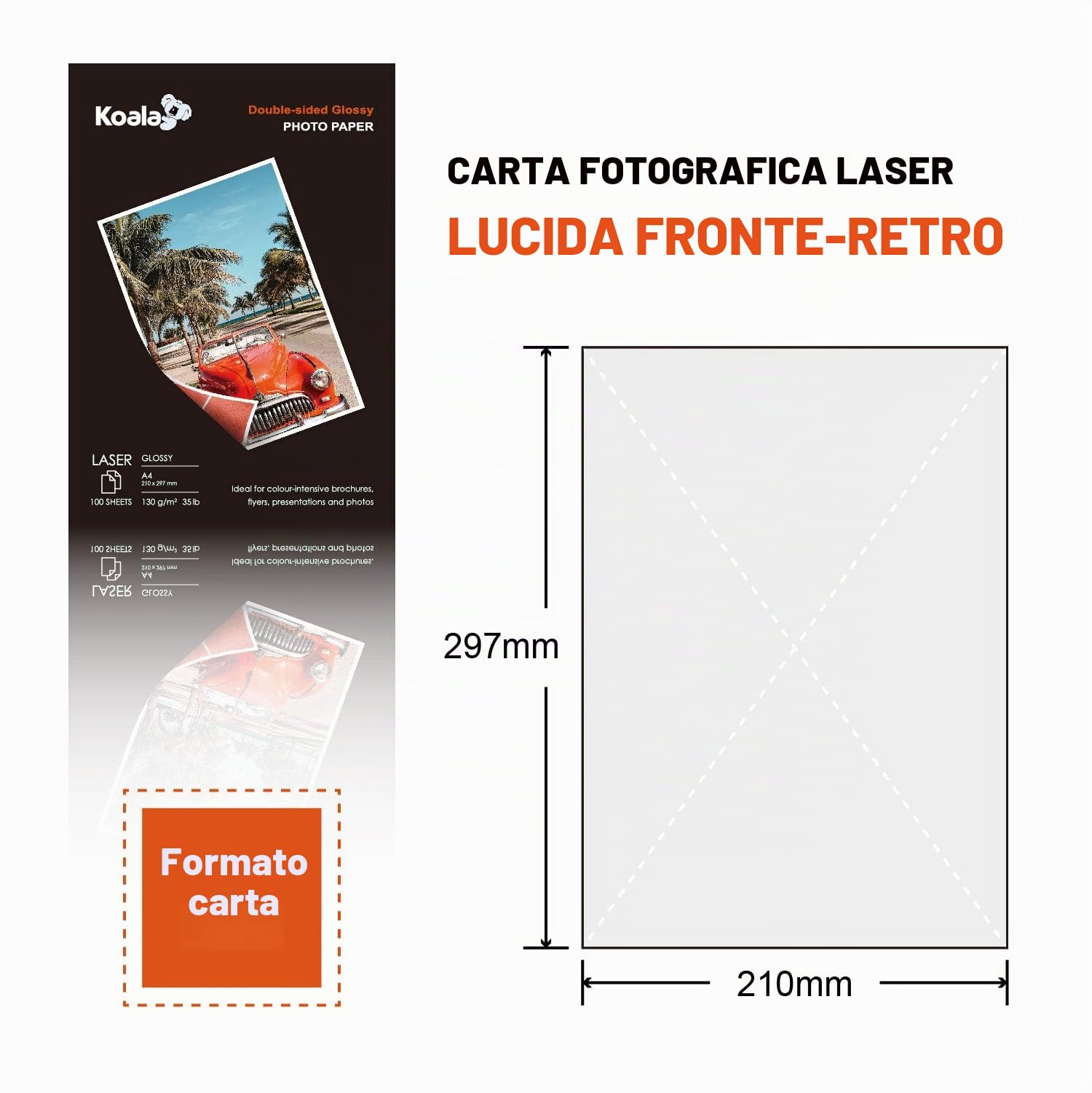Koala Carta fotografica Lucida Fronte-Retro A4 130 g/m² 100 fogli per stampante LASER