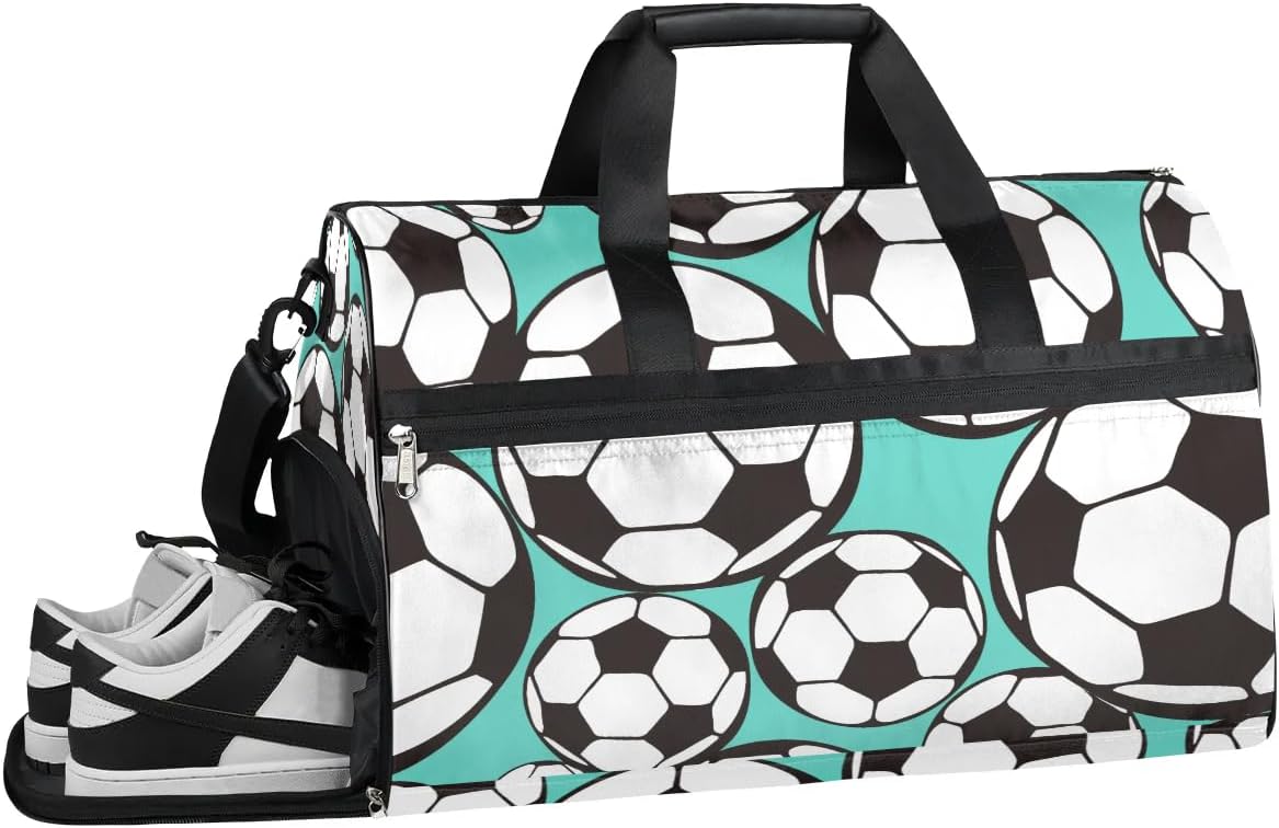 Interesting Soccer Decor Gym Bag for Women Duffle with Shoes Compartment Men Weekender Duffel Bags for Travel Sports Swimming Overnight Dance