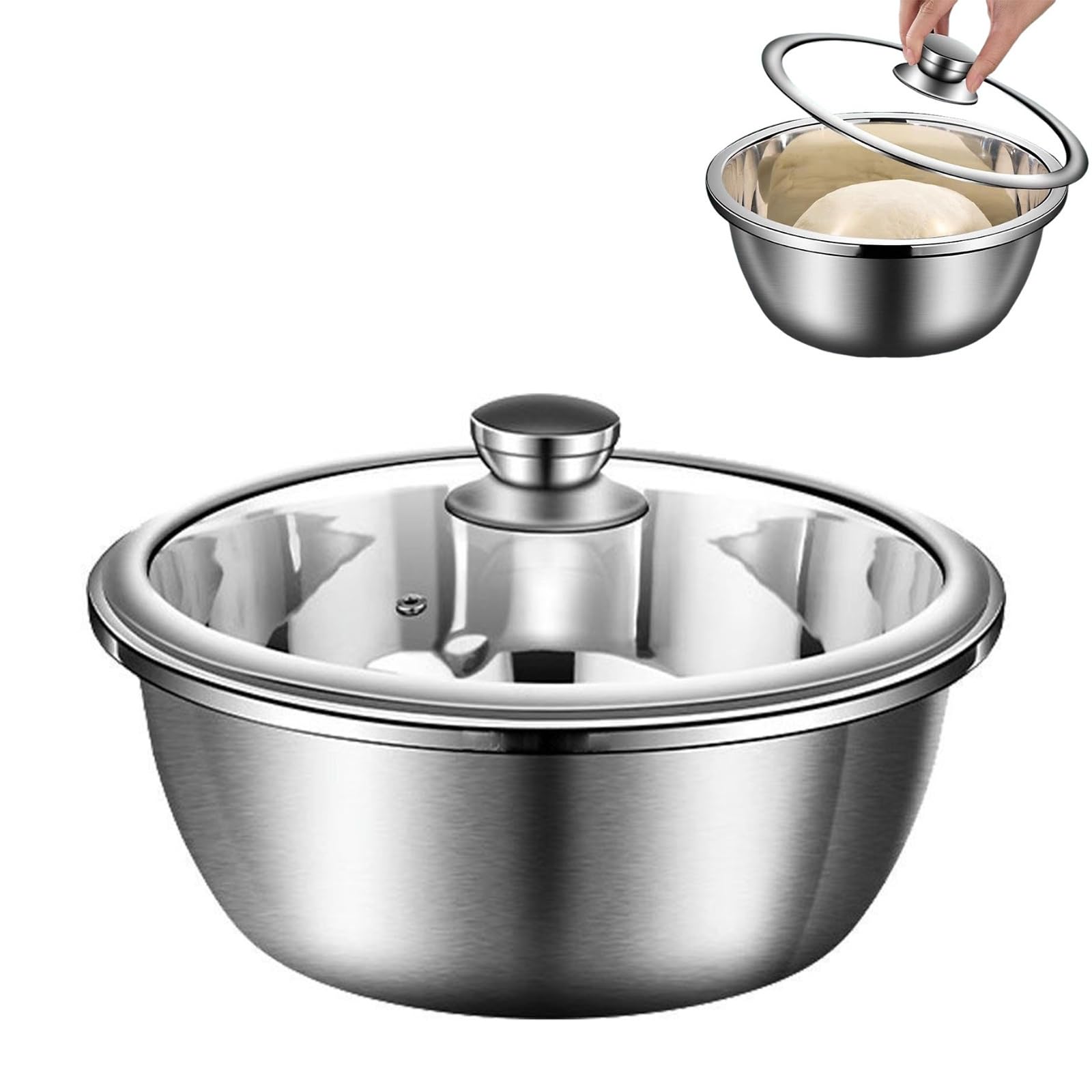 Vnook KnetschüSsel, Mit Deckel Teig Proof-BehäLter, Kochbecken, EieraufschlagschüSsel, Edelstahl Material, Verdickt, für Kneten Teig, Waschen Gemüse Backen Salatzubereitung(30CM)