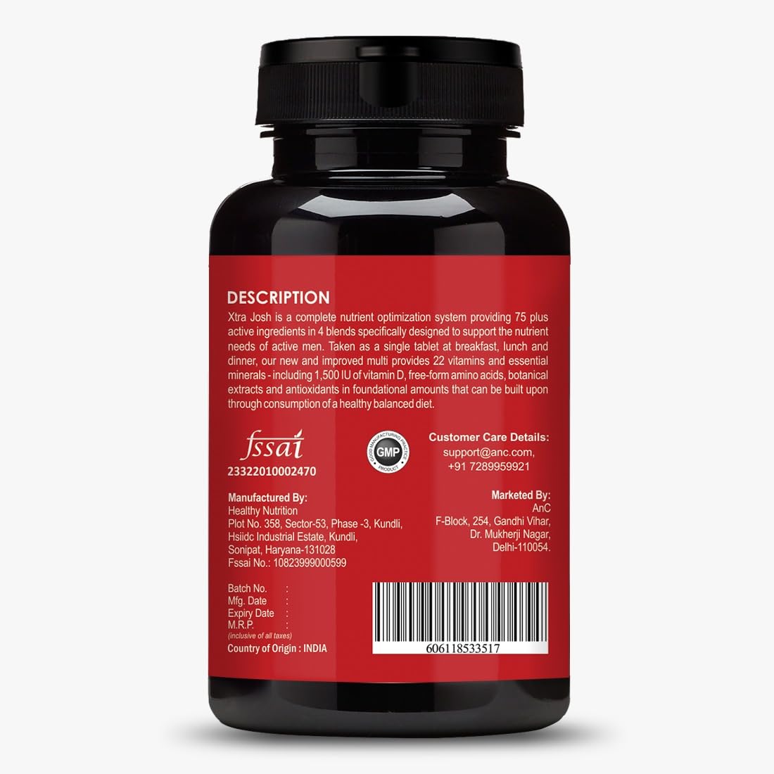 CPG 健康ケアアクセサリー 赤黒ビーズ Buy ANC Xtra Josh for Strength, Energy & Performance -Veggie (60