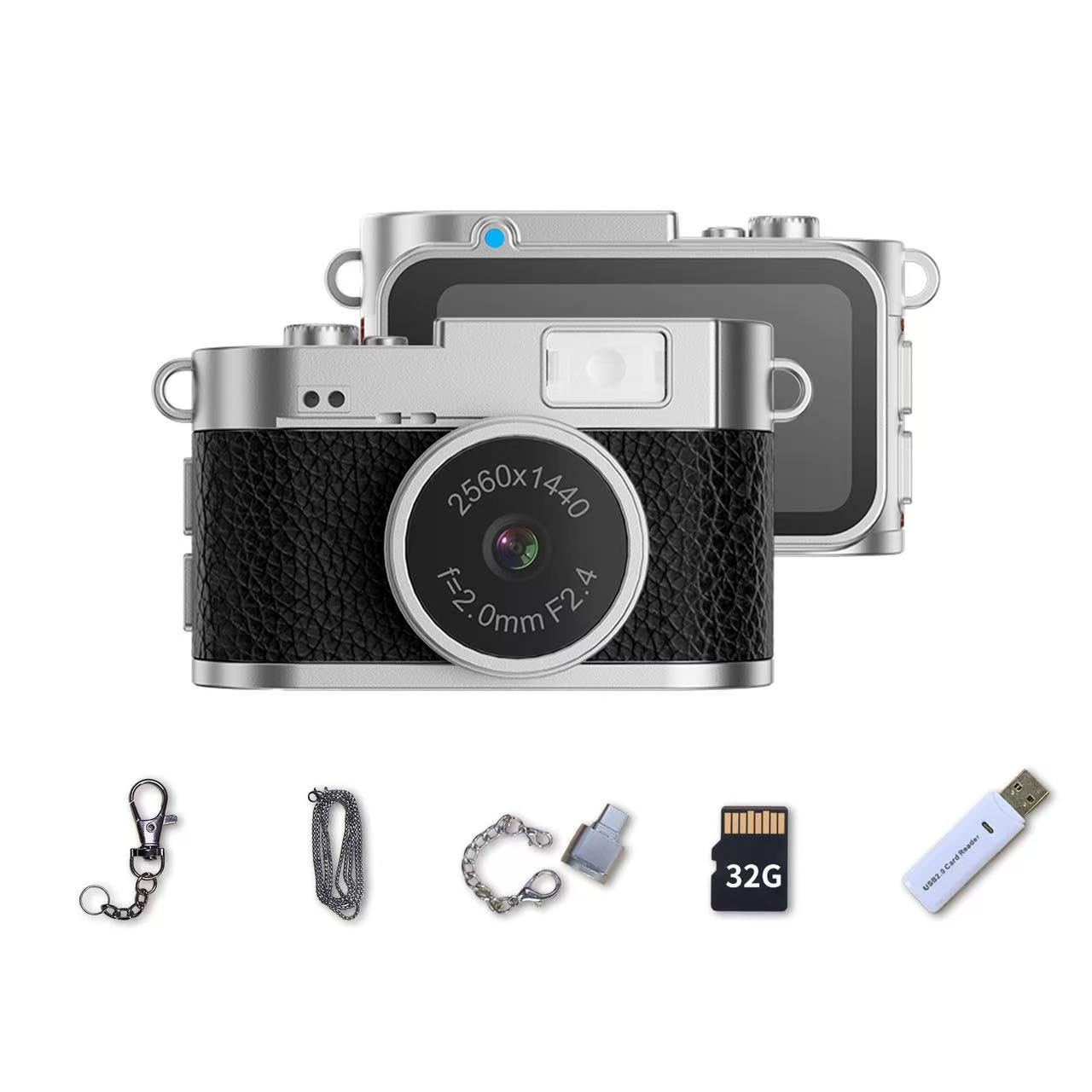 lkt mini keychain camera, pocket-size mini camera, 2k digital tiny cameras with 32gb card, cool gadgets video recorder collectible gift for travel, party and vlog