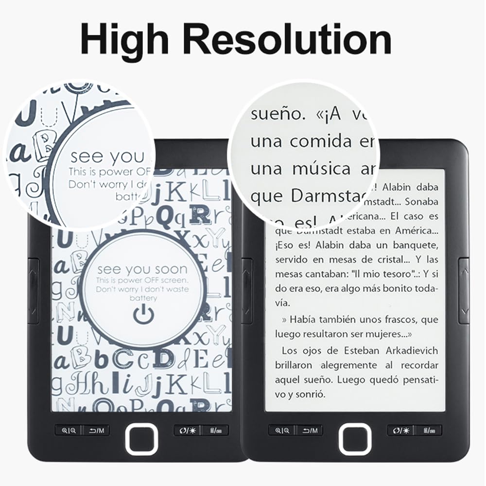 Snnozy E-Book Reader 6'' Glimmer-Free and Eye-Friendly E-Reader with Protective Case LED Display Light Lightweight Audio Video PDF Reader Black