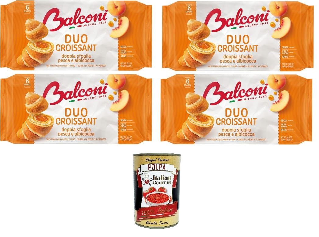 Balconi- Croissant DUO Pesca e Albicocca Doppelschichtiges Schokoladen-Croissant DUO Pfirsich und Aprikose 4x 300gr + Italian Gourmet polpa 400g