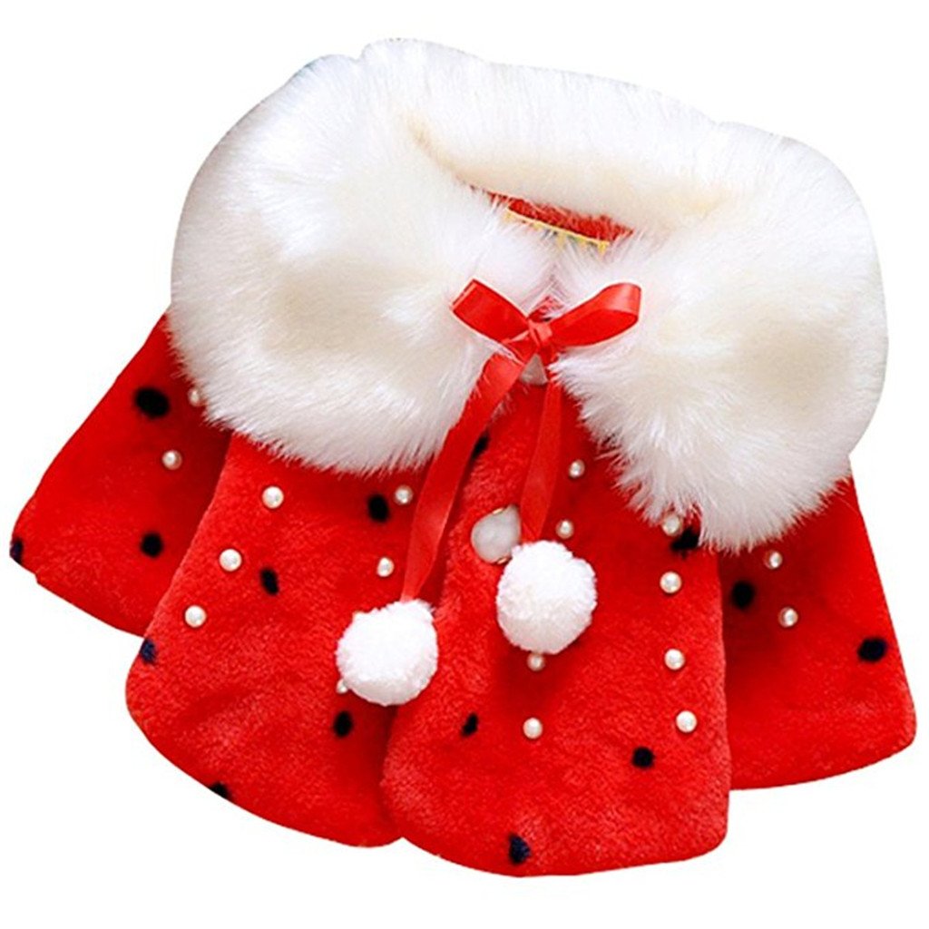 Kids Baby Toddler Girls Princess Faux Fur Winter Shawl Jacket Coat Outerwear 70cm Red