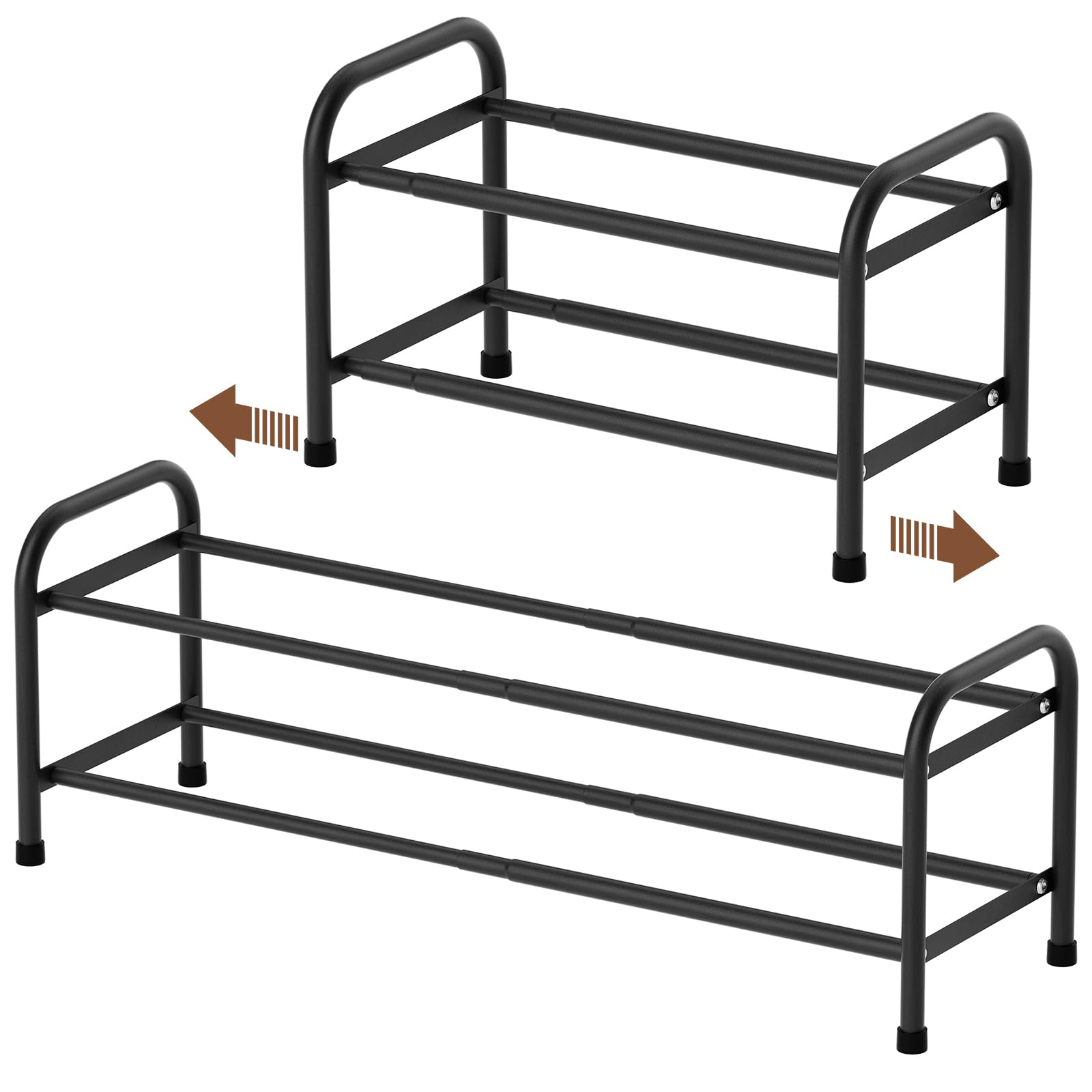 2-Tier Expandable Shoe Rack, Adjustable Shoe Organizer & Storage for Closet, 17.7-31.5 Inch Heavy Duty Metal Shoe Shelf, Space Saving Rack for Entryway, Hallway, Front Door Entrance, Garage