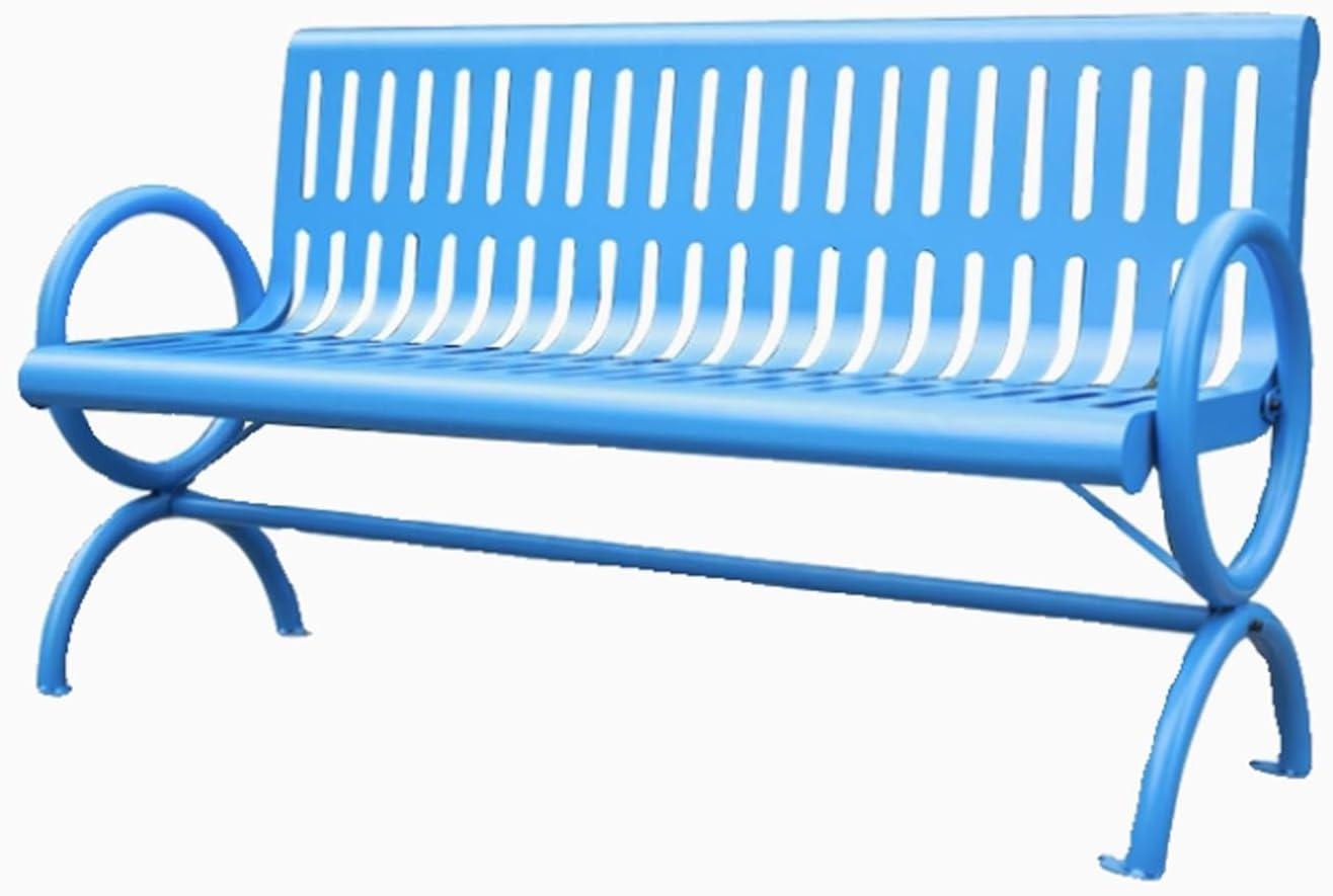 Metal Bench, Garden Bench, Patio Garden Bench, Bench Chair with Sturdy Backrest Armrests, Weatherproof Garden Bench, for Outdoor Path Yard Lawn Work Entryway Decor Deck(Blue,150cm/59in)