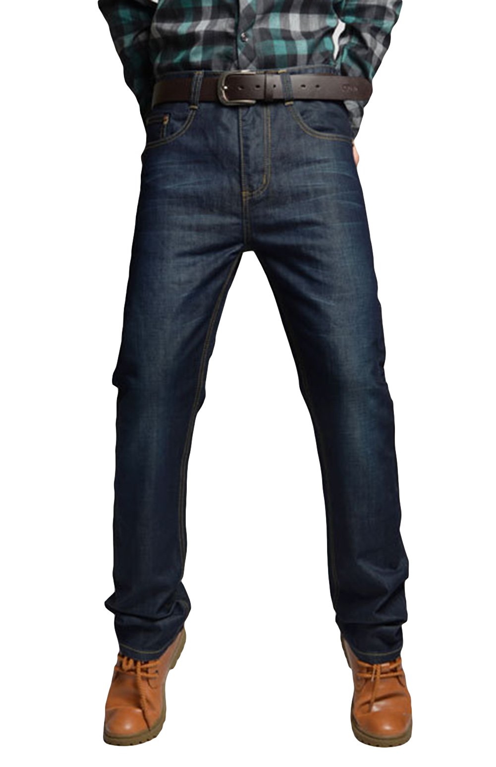 Ubasics Men's Casual Straight Leg Bleached Jeans Long Pants