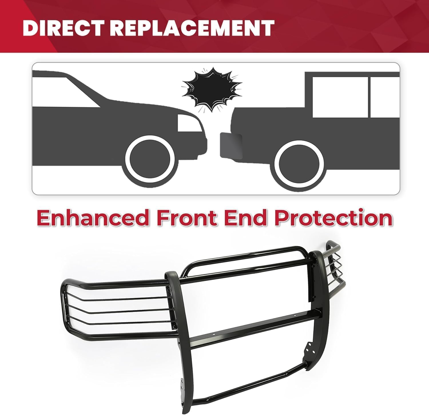 HECASA Brush Guard Compatible with 2007-2014 Chevy Chevrolet Suburban Tahoe Avalanche 1500 (New Body Style) Grille Grille Guard Front Bumper Protector Steel Powder Coated Black