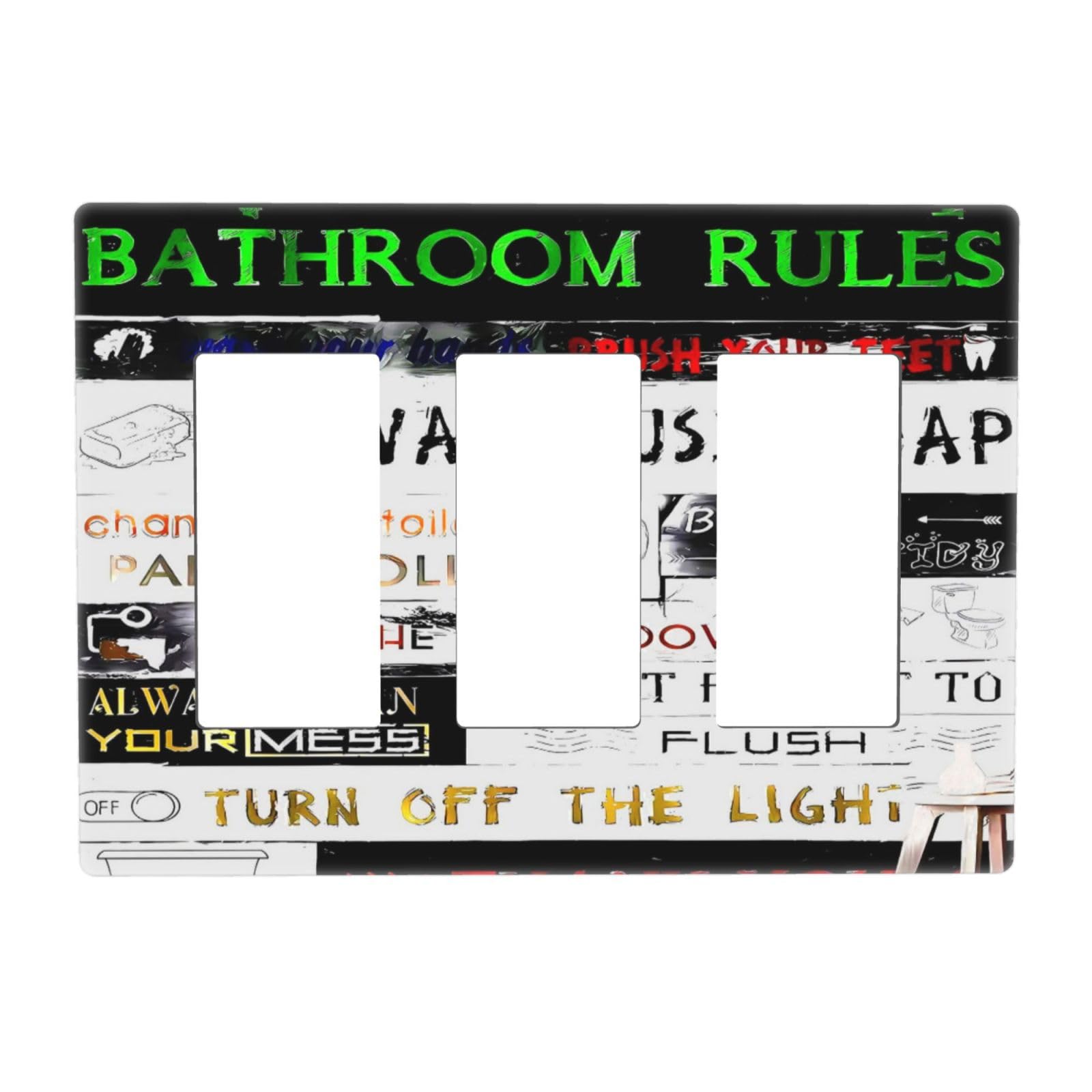 Funny Home Bathroom Toilet Rule 3 Gang Triple Rocker/Decorator Light Switch Wall Plate Cover Decorative GFCI Electrical Faceplate Switchplate Dimmer