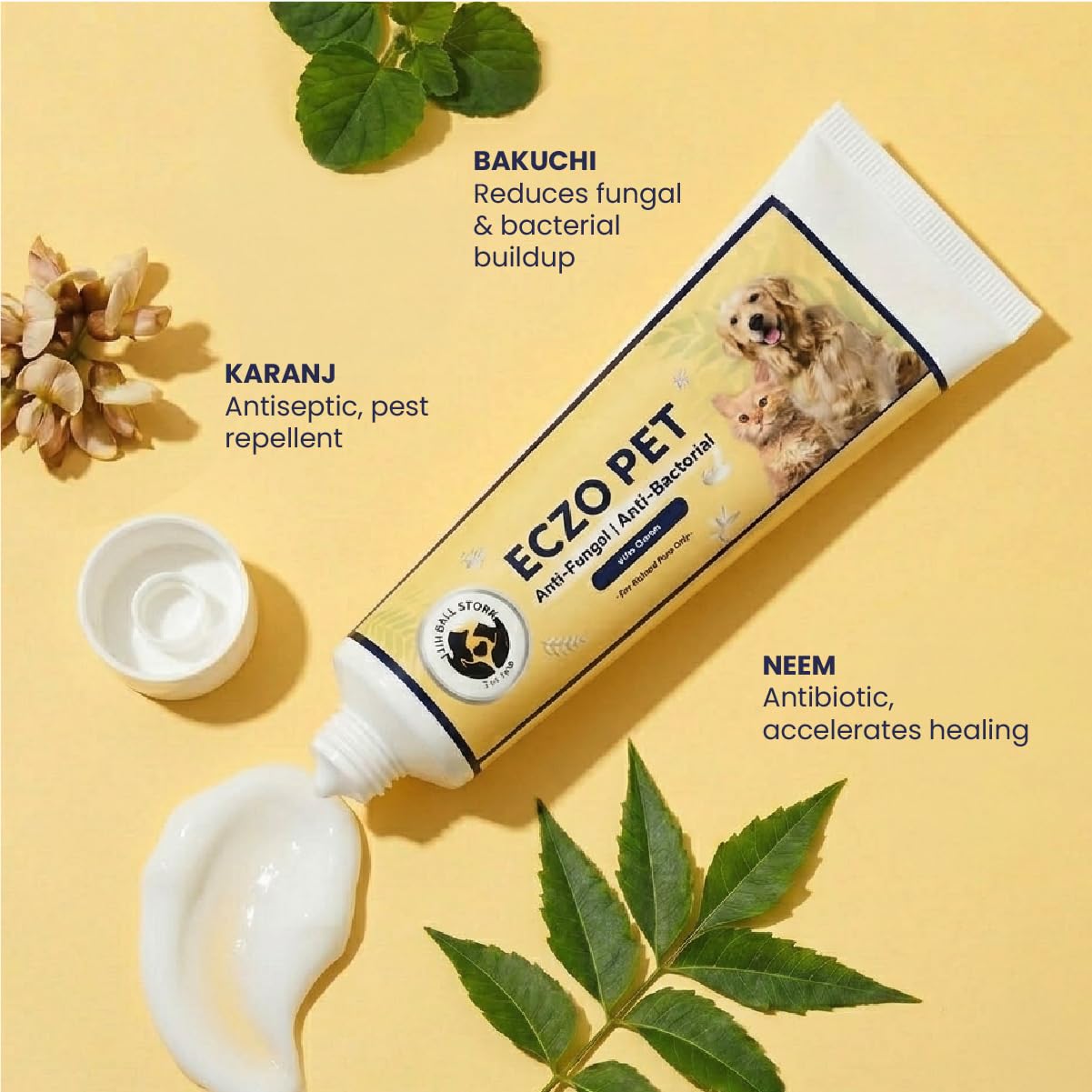 FUR BALL STORY Eczo Pet Anti Fungal & Anti Bacterial Cream|Itchy Skin Treatment for Dogs & Cats | Helps with Eczema, Ringworm, Dermatitis & Skin Infections | Ayurvedic Vet-Approved Formula 60gm 3