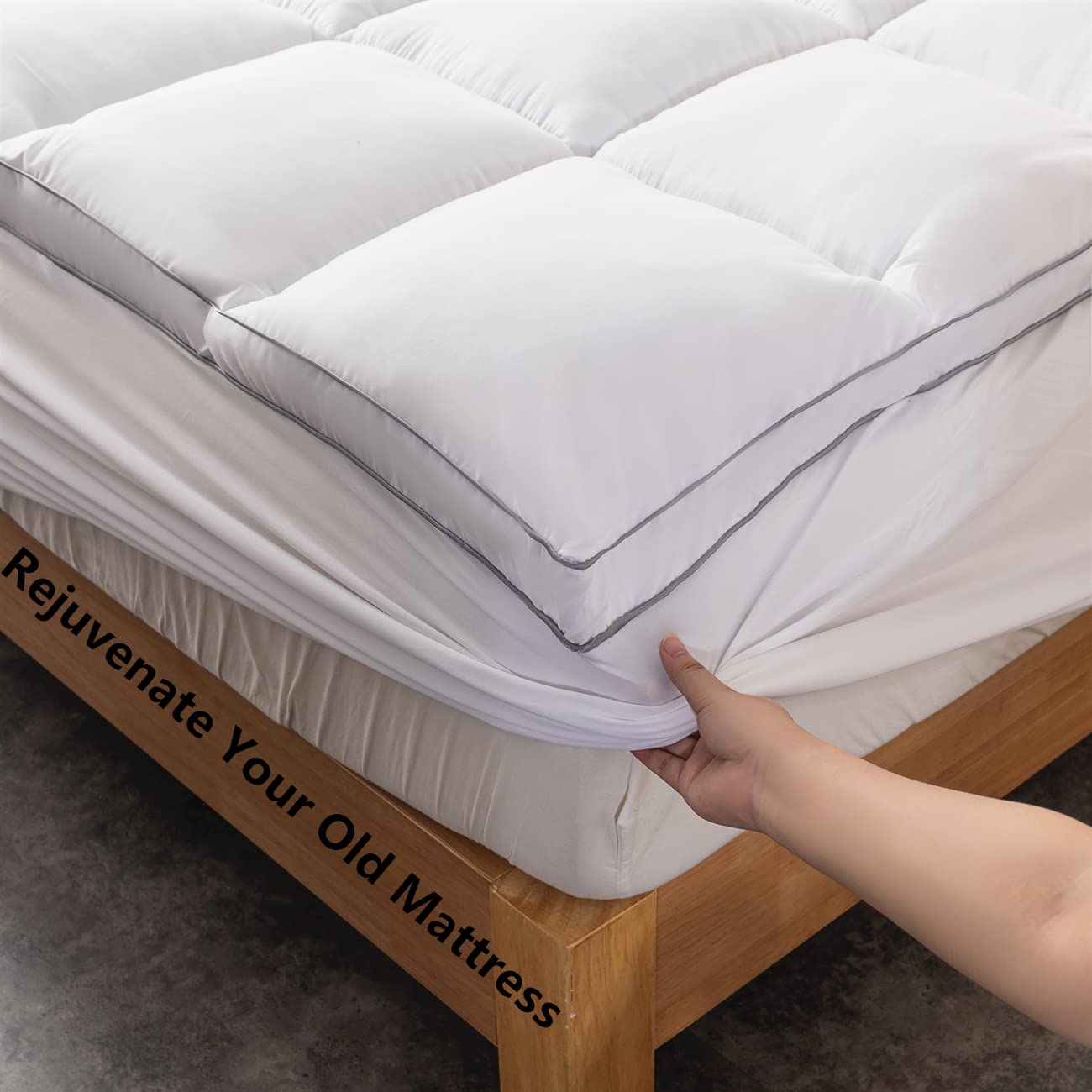 Mattress Topper Queen Size - Extra Thick Mattress Pad Cover - Pillow Top with Breathable 4D Spiral Fiber Filling