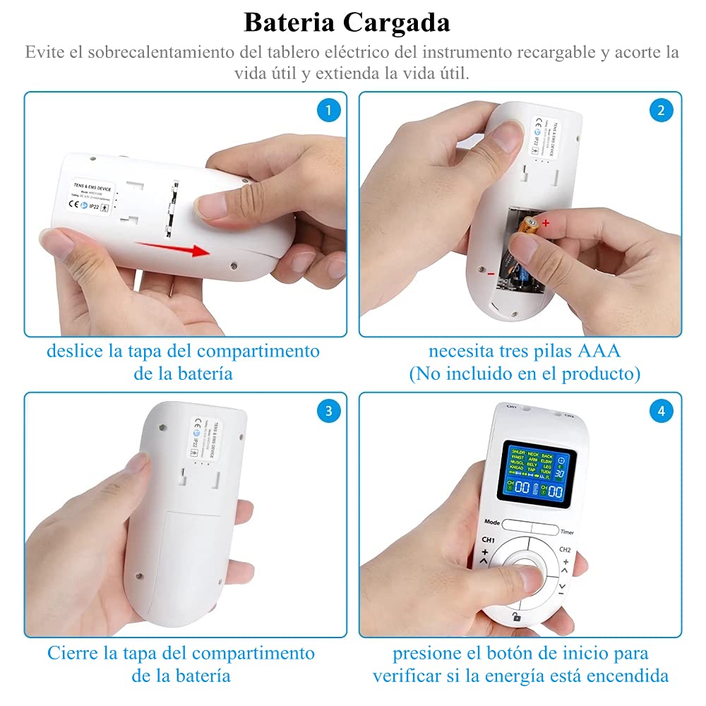 Electroestimulador Muscular, [12 Modos, 40 Intensidad] Tens Electroestimulador con 2 Canales, 4 Electrodos Autoadhesivos, Tens Ems Principio, Tens Fisioterapia para Relajar y Masajear Los Músculos