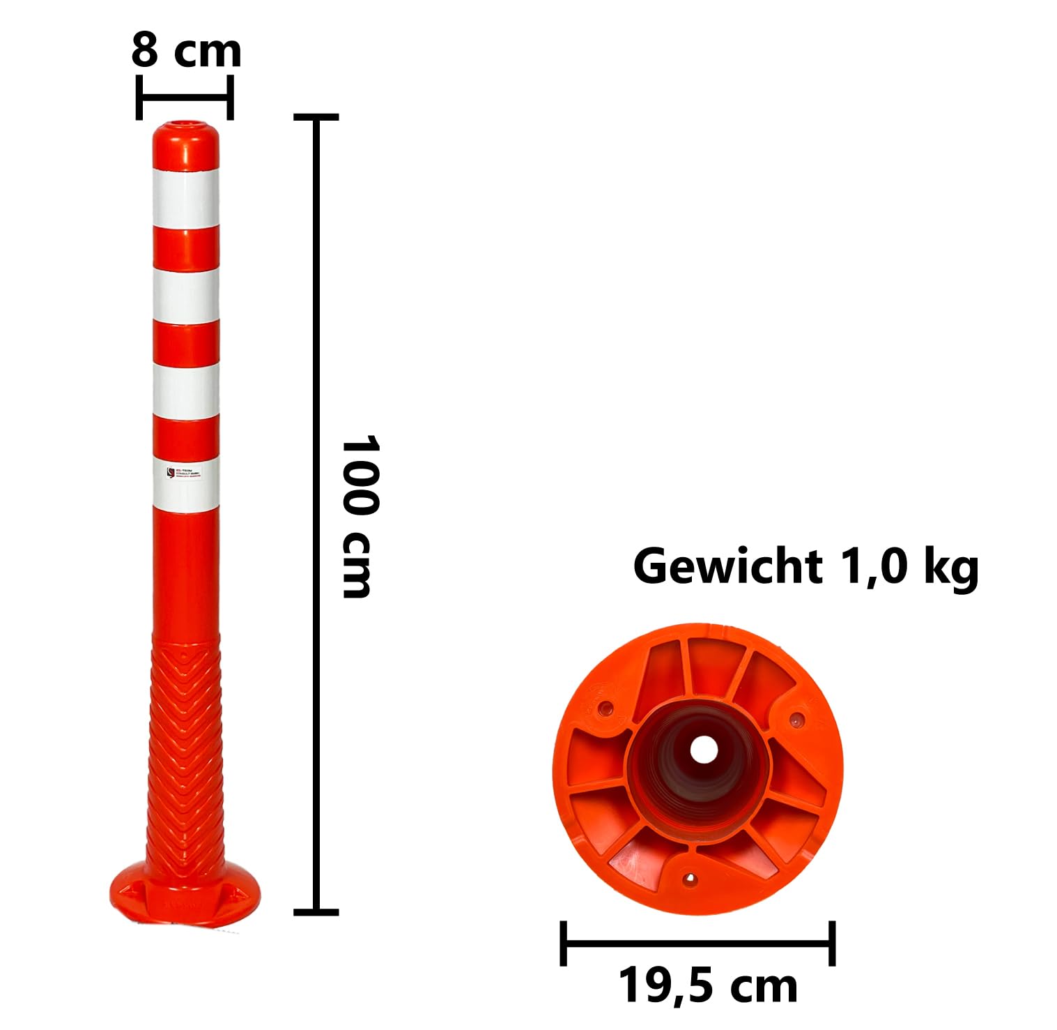 UvV 3er Set 100 cm Hohe orange 2. Wahl Absperrpfosten UVTP1000 flexibel selbstaufrichtender Sperrpfosten aus PU orange (Silber reflektierend)