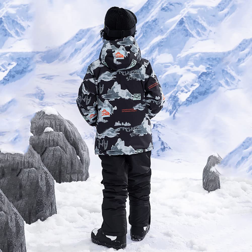 Unisex Kinder Skianzug mit Kapuze Schneeanzug Mädchen Jungen Funktionsanzug 2 teilig Schneejacke + Schneehose Wasserdicht Verdickte