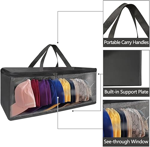 Miniatura 3 de Organizador de sombreros para armario, diseño ampliado de 8.6 pulgadas de ancho, caja grande para sombreros, bolsa de almacenamiento para gorra de