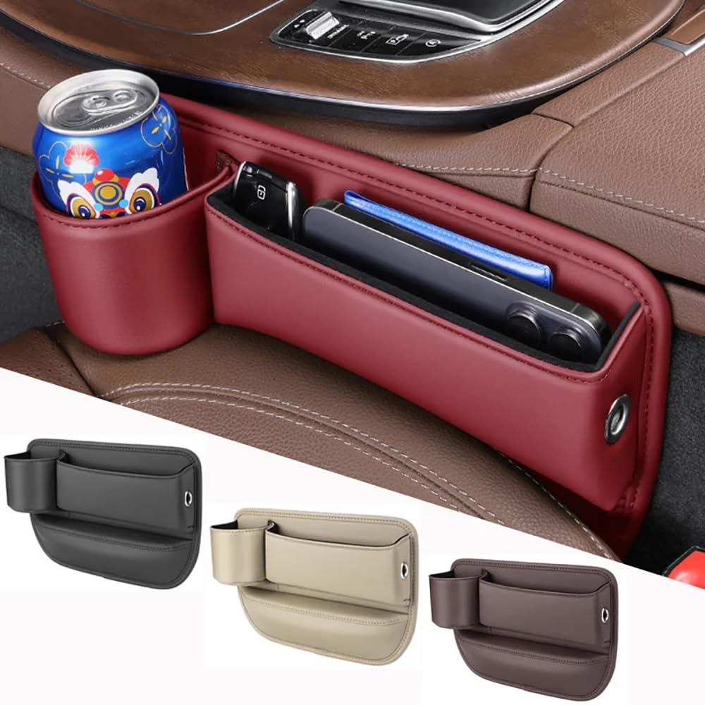 Car Seat Gap Slit Side Pocket Organizer Premium Lederen Opbergdoos, voor KIA Cerato LD Hatchback Interieuraccessoires,L- Black