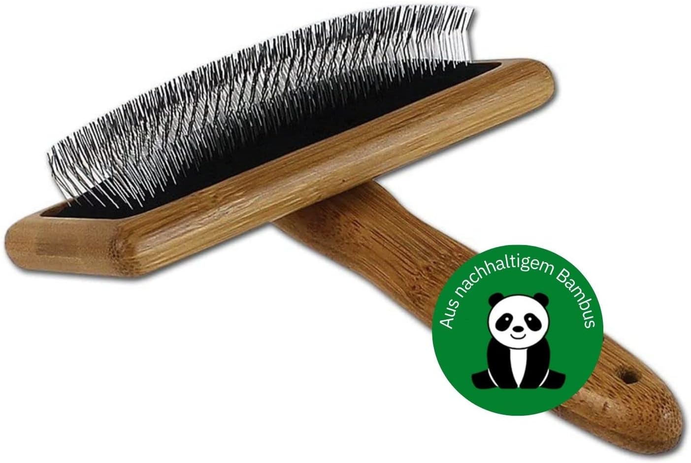 Bamboo Groom Slicker Brush with Stainless Steel Pins for Pets, Large