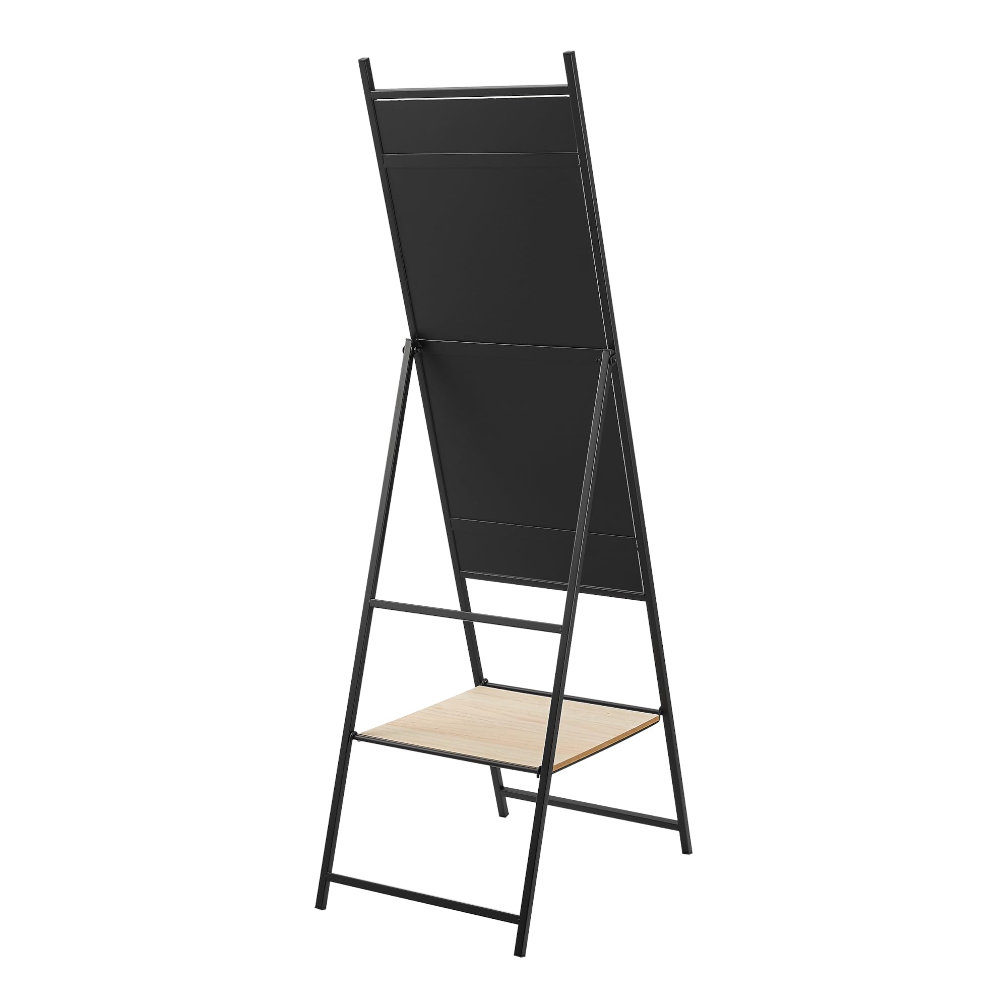 [en.casa] Espejo de Pie Cuerpo Entero con 1 Estante de Color Roble Rectangular Plegable con Pata Ajustable Práctico para Baño Metal MDF 150 x 44 x 60 cm - Negro