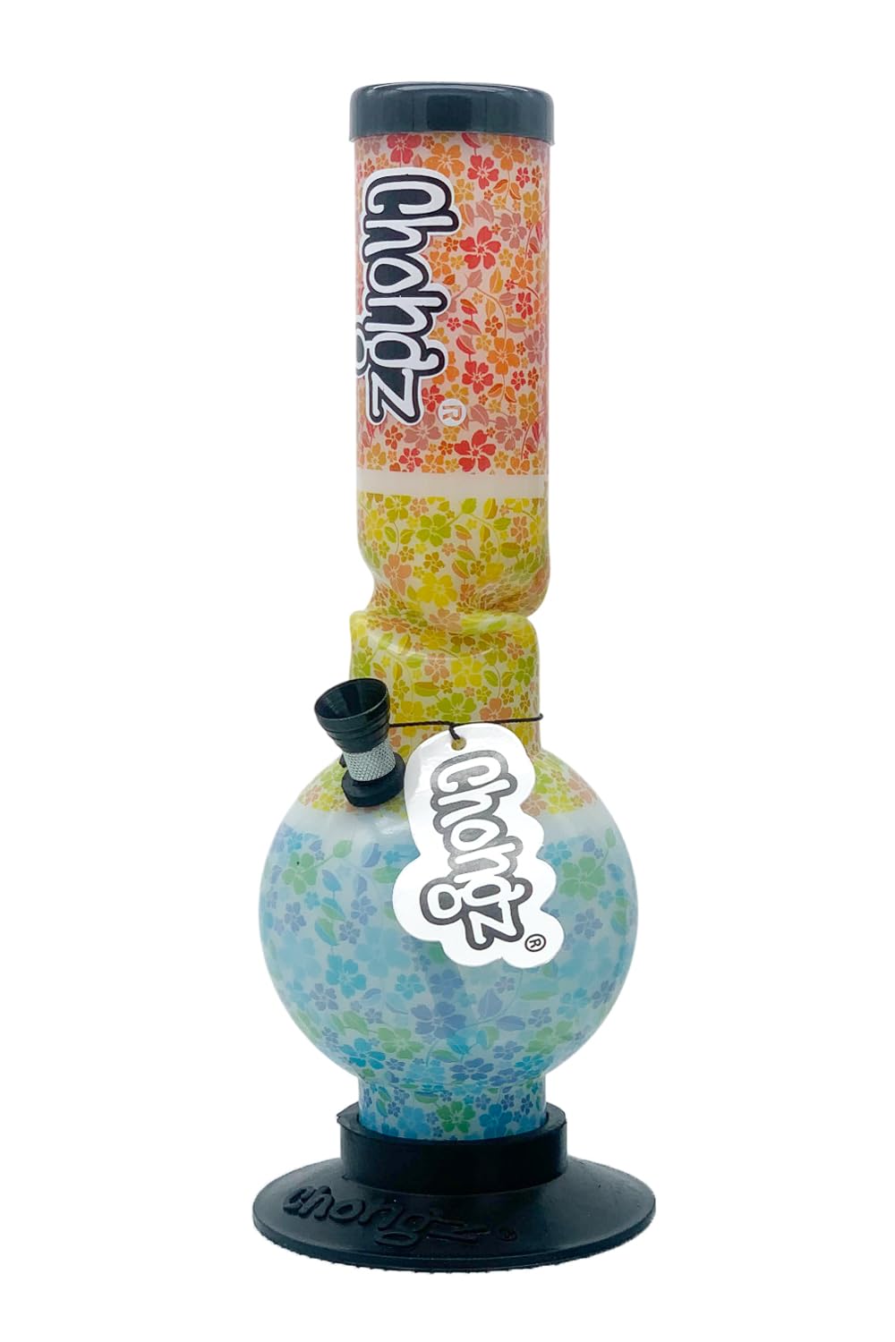 Chongz Acrylic 30cm “Mosaic Museum” Bubble Ice Twist Bong, artistic Design, legendary performance, heavy duty rubber base with moulded chongz logo (Red, Gold & Blue)