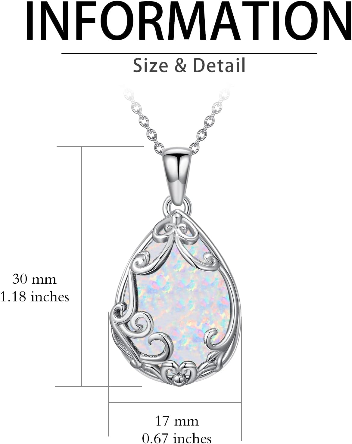 Teardrop Necklace 925 Sterling Silver Filigree Gemstone Pendant Necklace Fine Jewelry Birthday Valentine's Day Gifts for Women Her Mom - Image 4