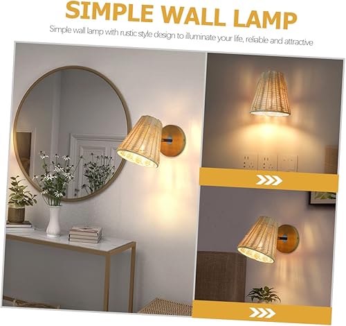 Miniatura 2 de OSALADI Lámpara de pared rústica de ratán de diseño simple para decoraciones caseras